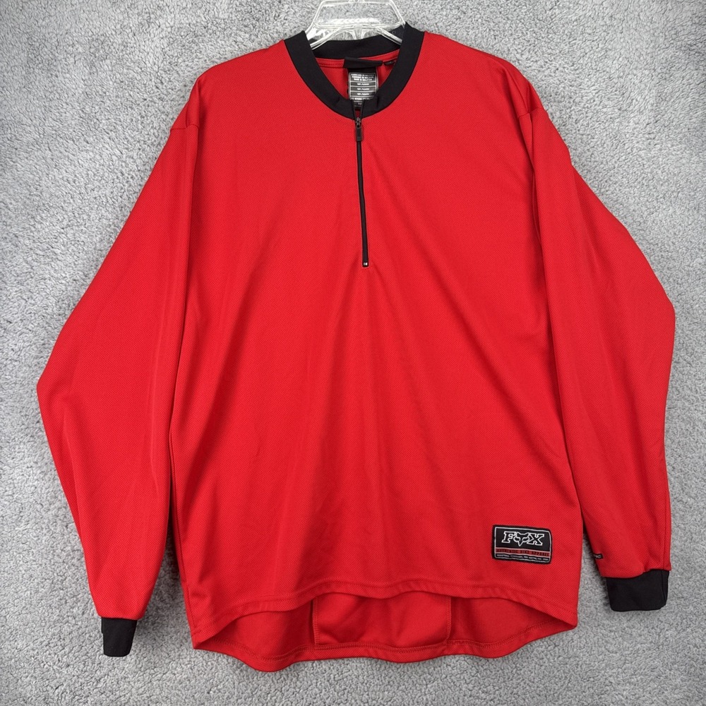 FOX Pullover Mens XL Red 1/4 Zip Long Sleeve Pullover Pockets Motocross Racing